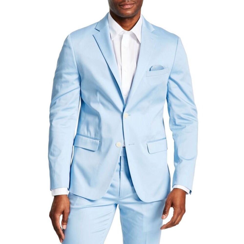 Calvin Klein Mens Slim-Fit Cotton Suit Jacket 40 Short Blue - NWT $360